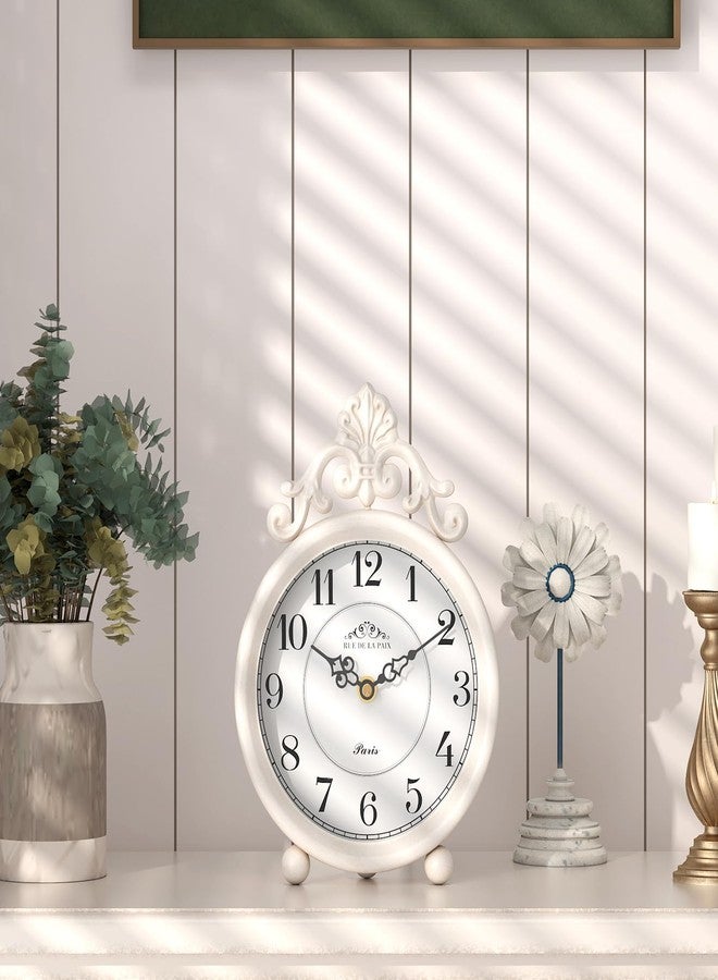 ChimeTide Vintage White Table Clock, Desk and Shelf Mantel Clock, French Rustic Antique Style Decor Clocks, for Farmhouse, Bedroom, Living Room, Bedside, Gift (9" H x 6.3" W) - Image 5